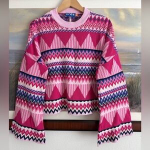 CRAS MILLO KNIT ORGANIC COTTON SWEATER Flare Sleeves Multicolor Retro